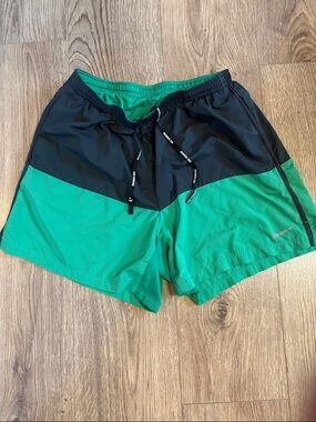 Nike Black and Green Running Shorts with Drawstring